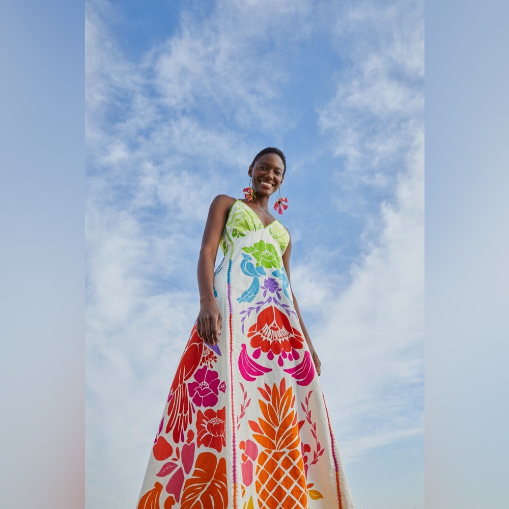 Farm Rio Tropical Graphic Maxi Dress Sz M Multicolor NWT - Picture 15 of 15